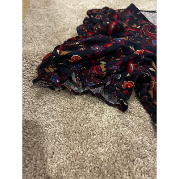 Nwot Loft Women’s Navy, Maroon Floral Blouse Ruffled Sleeves Sz. L - Picture 6 of 7